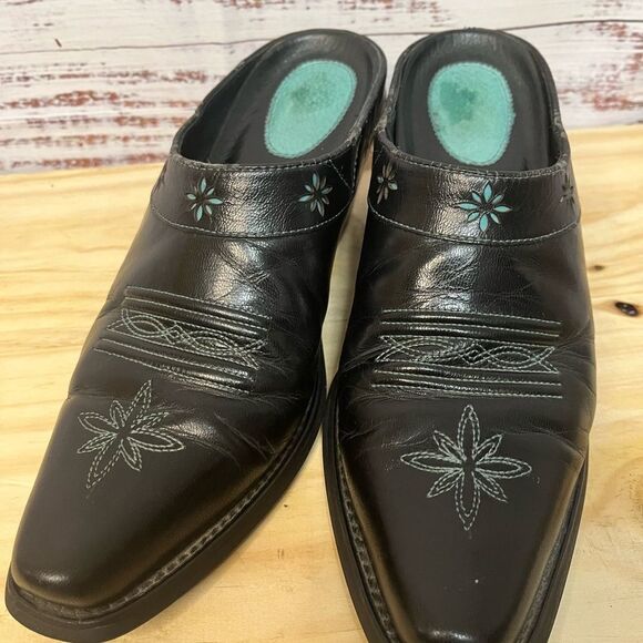 ARIAT 13301 WESTERN COWBOY MULE BOOTIE POINTY TOE BLACK TURQUOISE WOMEN’S 7B - Picture 6 of 12